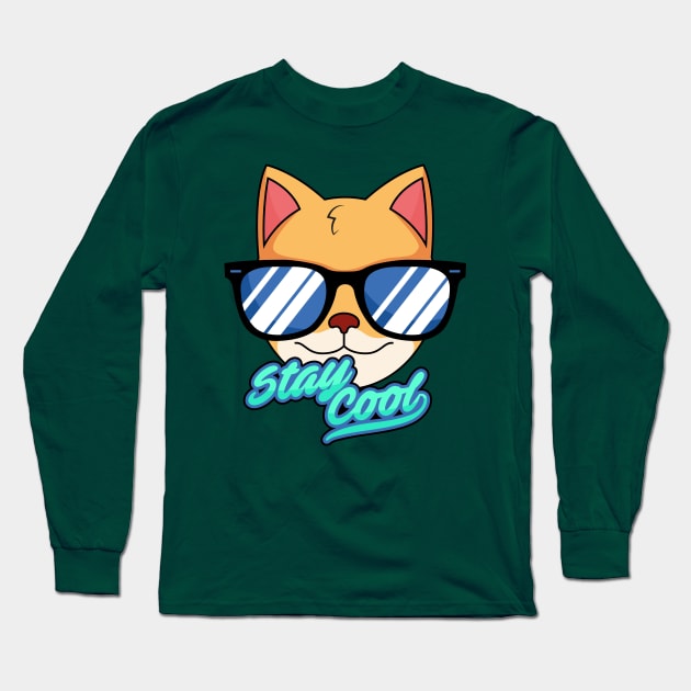 "Stay Cool" Cat w/ Sunglasses Long Sleeve T-Shirt by ArtsyyFinds